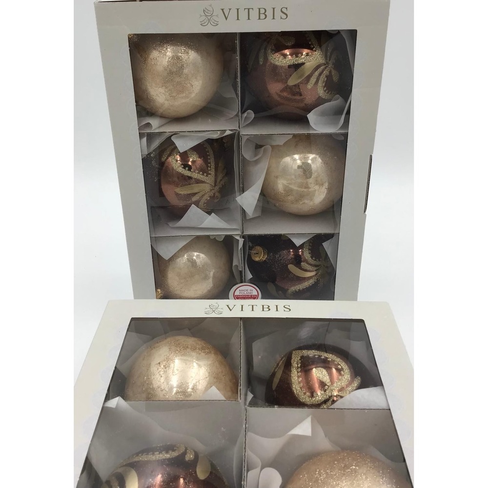 Vitbis Handcrafted Glass Christmas Ornaments Set of 12 Poland Gold Brow